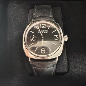 Panerai Black and Silver Classic Watch with Leather Strap